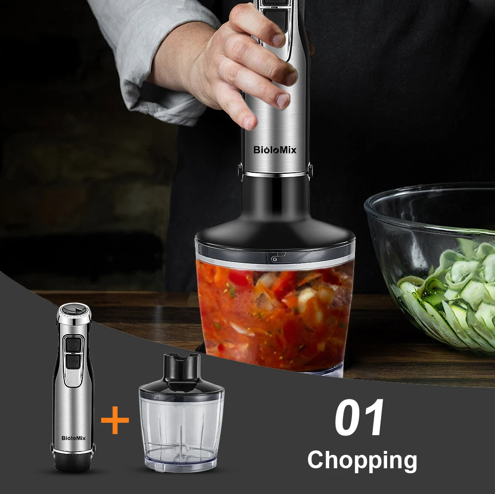 Biolomix 4 In 1 High Power Immersion Hand Blender With 1200W Motor 6 Speeds Turbo And Smoothie Cup-A