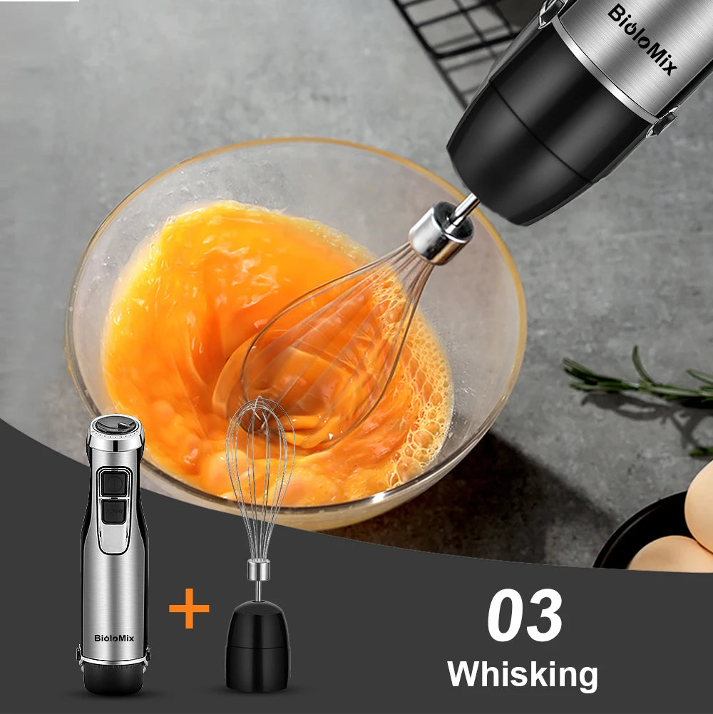 Biolomix 4 In 1 High Power Immersion Hand Blender With 1200W Motor 6 Speeds Turbo And Smoothie Cup-A