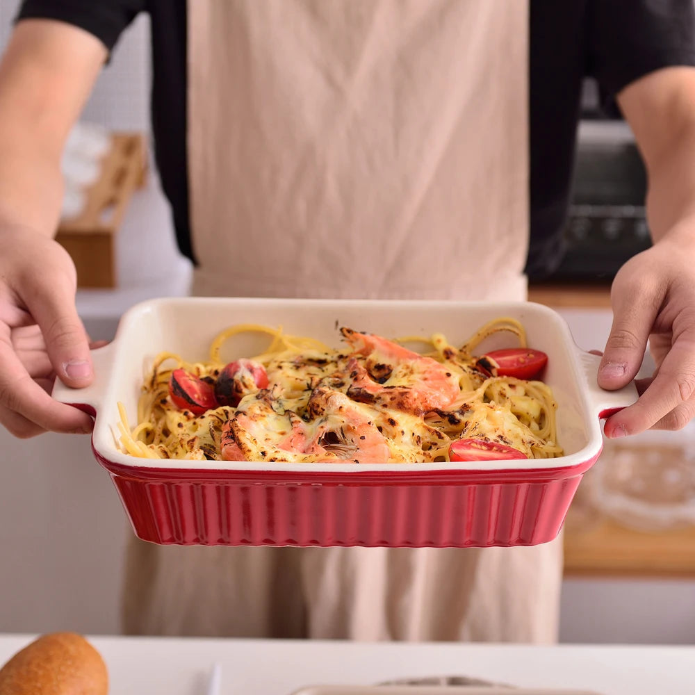 MALACASA 4 Piece Ceramic Bakeware Set With Handles For Lasagna Oven Safe Dishes Durable Eco Friendly Kitchenware-A