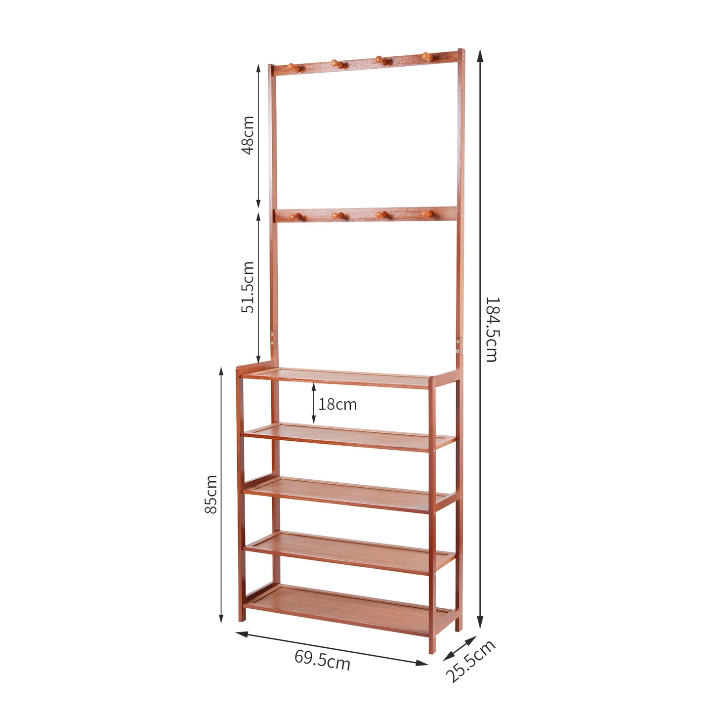 Coat Rack And Shoe Bench 3 In 1 Hall Tree With Vintage Bamboo MDF Finish For Entryway And 4 Tier Shoe Storage-A