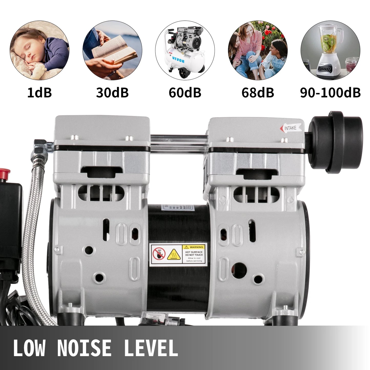 Oil Free Air Compressor 750W 1HP 110V 240V Home Use Quiet 115 PSI Pump 25 L Tank-A