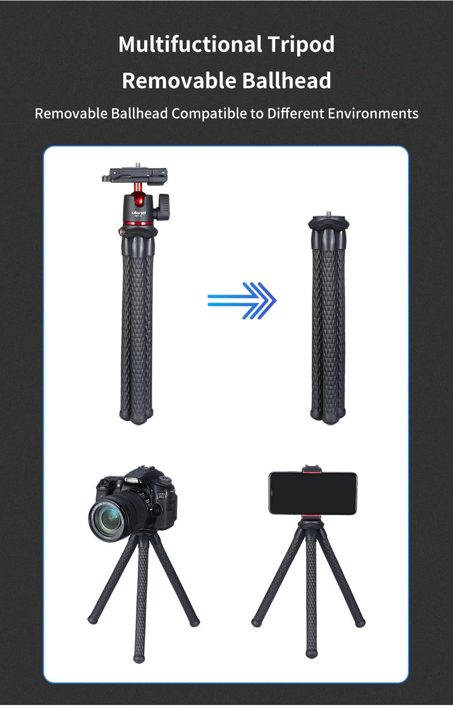 Ulanzi MT11 Flexible Tripod For Smartphone And DSLR Vlog 2 In 1