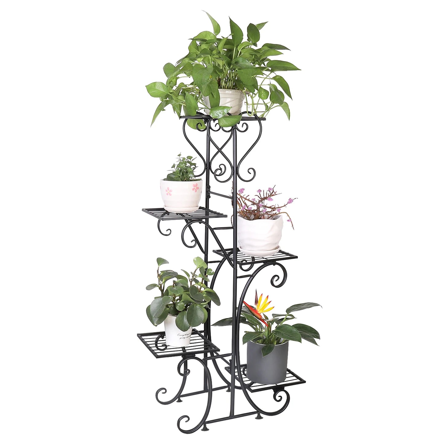 Bingopaw 6 Tier Metal Plant Stand Indoor Outdoor Garden Display Heavy Duty Iron Rack-A