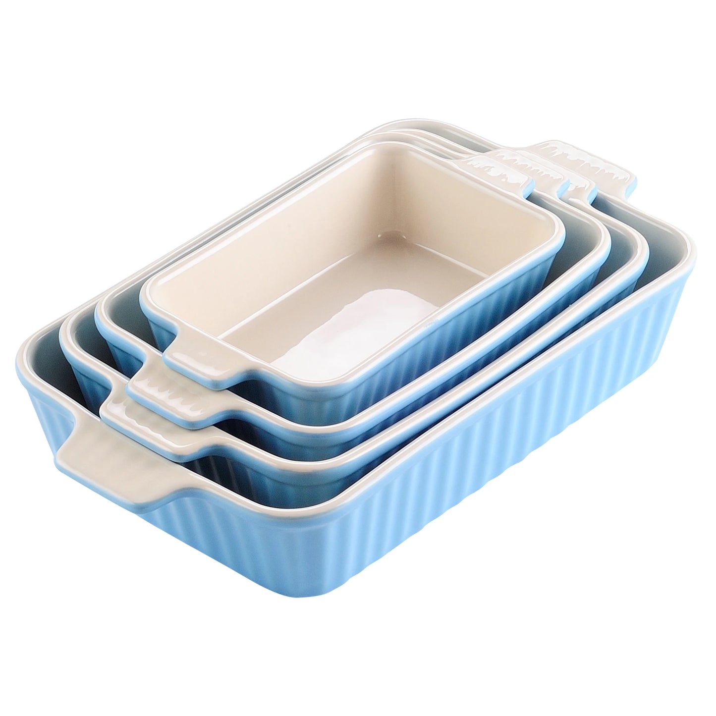 MALACASA 4 Piece Ceramic Bakeware Set With Handles For Lasagna Oven Safe Dishes Durable Eco Friendly Kitchenware-A