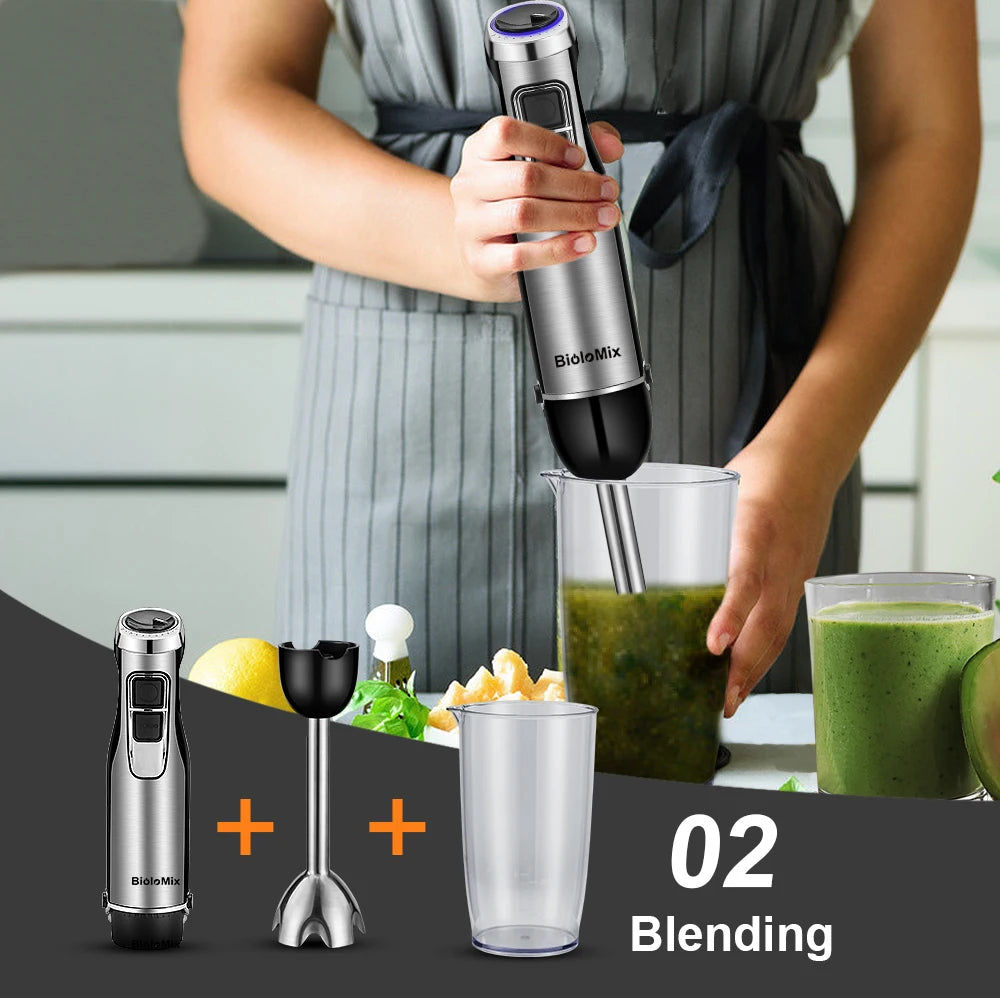 Biolomix 4 In 1 High Power Immersion Hand Blender With 1200W Motor 6 Speeds Turbo And Smoothie Cup-A