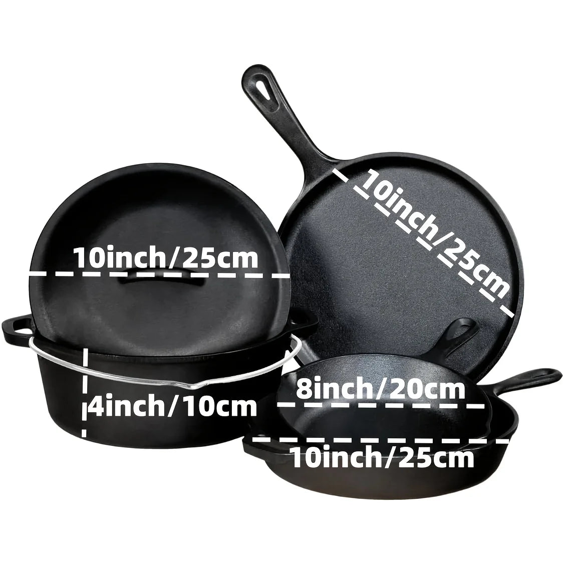 AEDG Cast Iron Skillet Set Preseasoned Heavy Duty Pans For Oven Grill Campfire