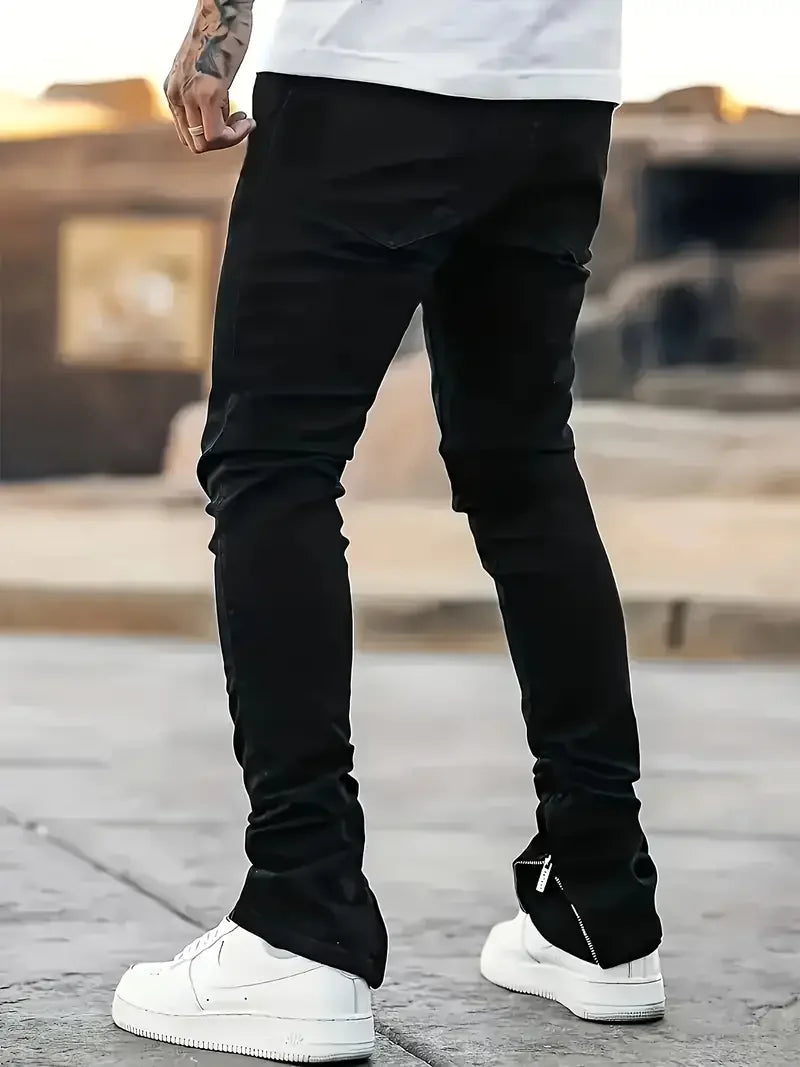 Men Slim Fit Jeans With Ripped Detail Cotton Blend Comfort Stretch Ankle Length Everyday Wear-A