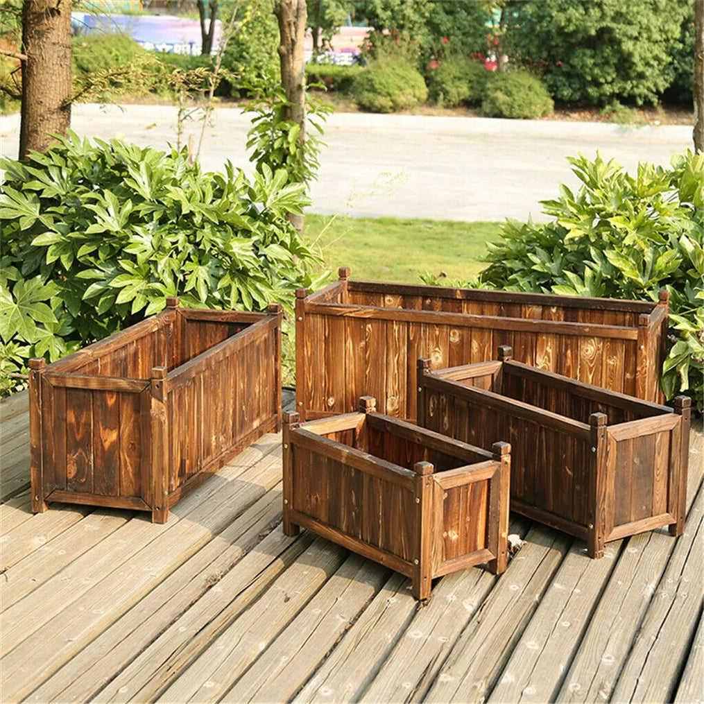 Solid Pine Raised Flower Bed Planter For Indoor And Outdoor Gardens Durable Crack Resistant Carbonized Wood-A