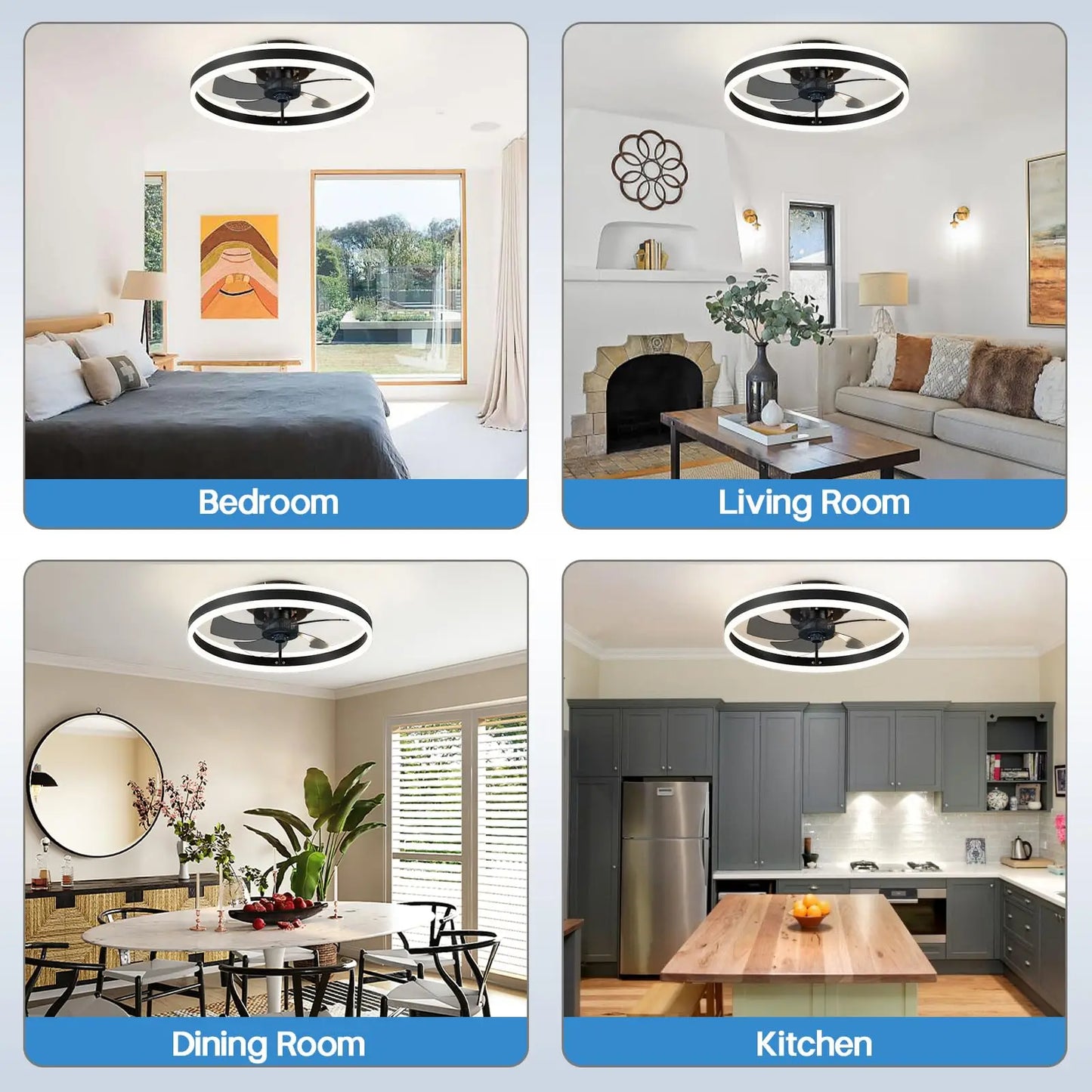 Iralan Ceiling Fan With Lamp Remote Dimming Six Speed LED Light Kit With Summer Winter Mode-A