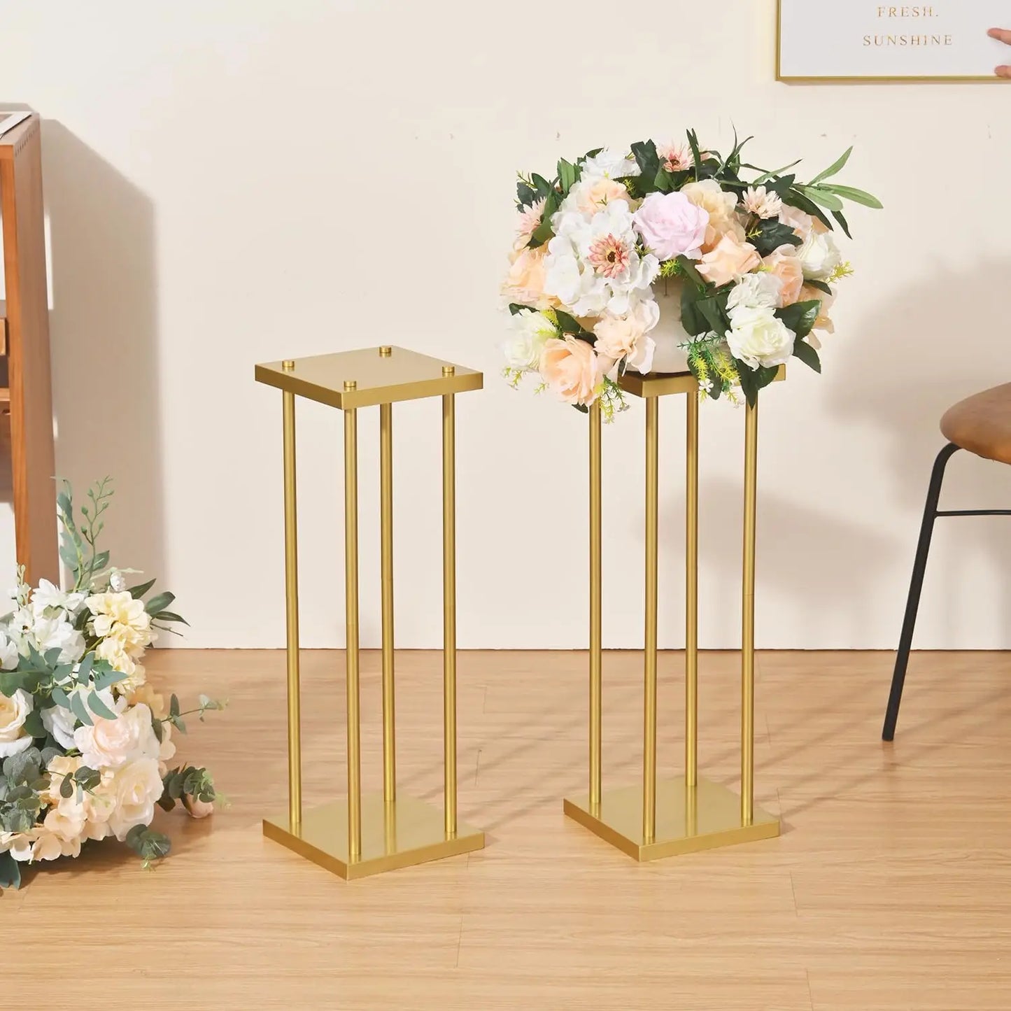 Wedding Flower Stand Metal Display Rack For Tables With Cube Base Stability For Tabletop Decor-A