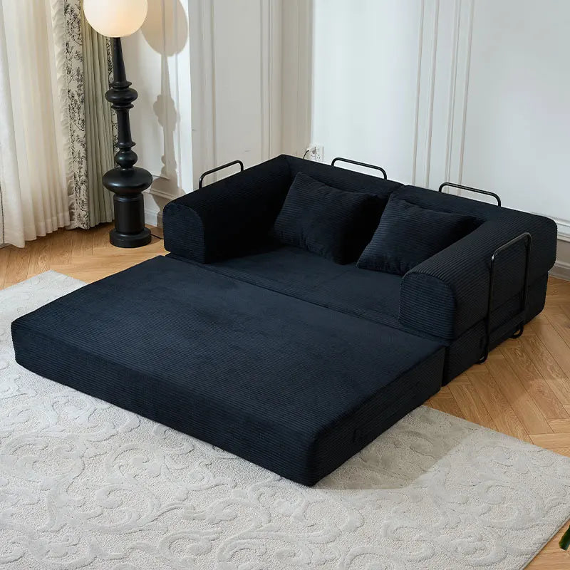 Foldable Convertible Futon Sofa Bed With L Shaped Armrests For Small Spaces Corduroy Upholstery High Density Foam-A
