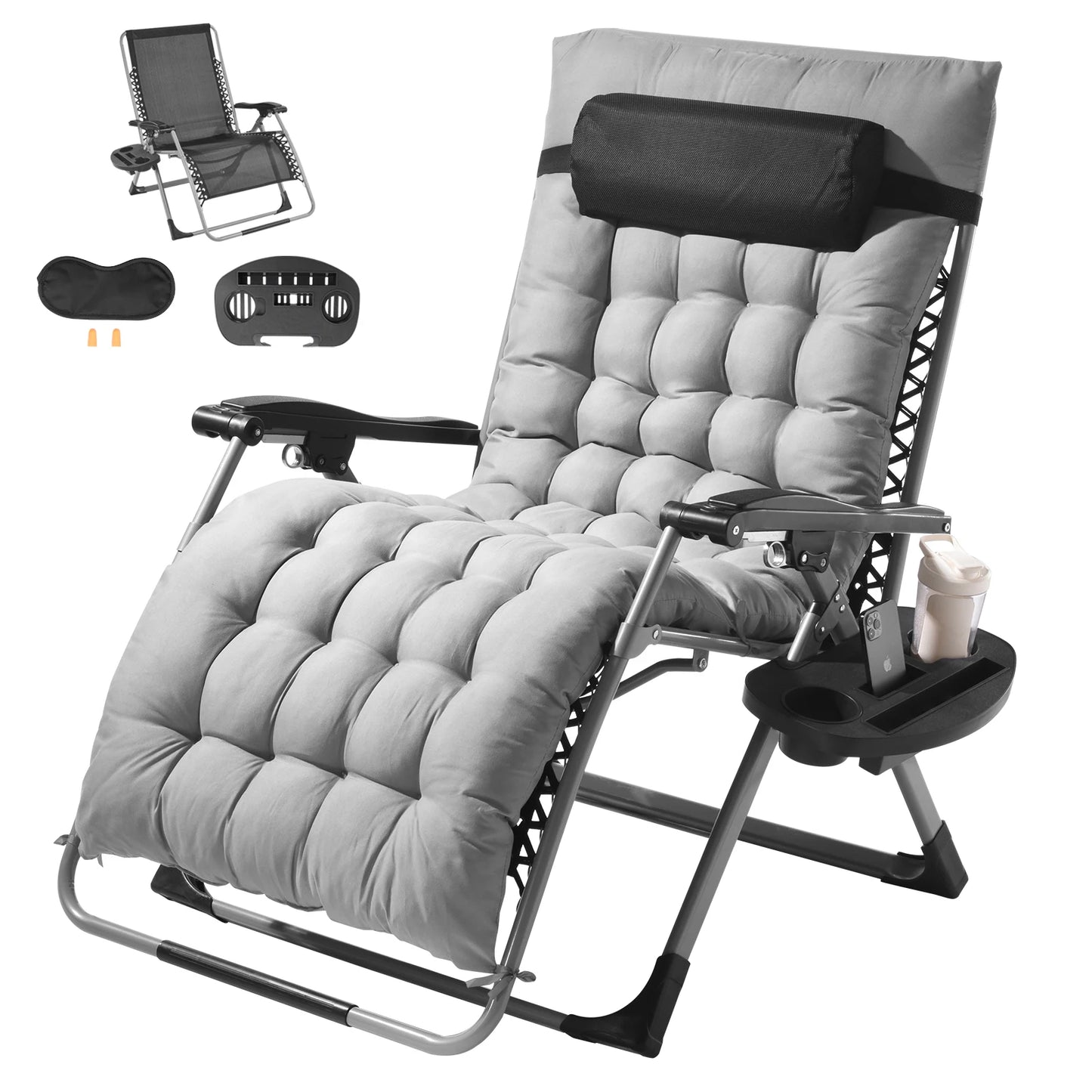 SucceBuy Zero Gravity Recliner With Adjustable Footrest And Cup Holder Outdoor Folding Lounge 500 Pound Capacity-A