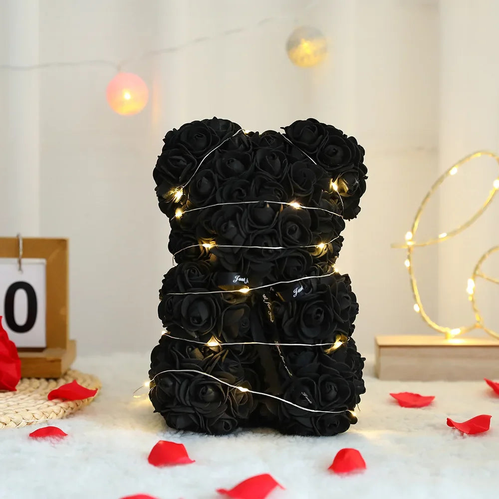 Artificial Teddy Rose Flower Bear With Box Eternal Rose Valentines Day Gift For Girlfriend-A