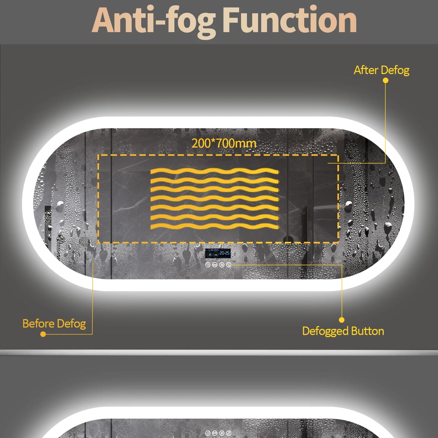 Oval LED Bathroom Mirror With Lights Anti Fog Bluetooth Speaker Dimmable 3 Color Temperature Levels Aluminum Frame-A