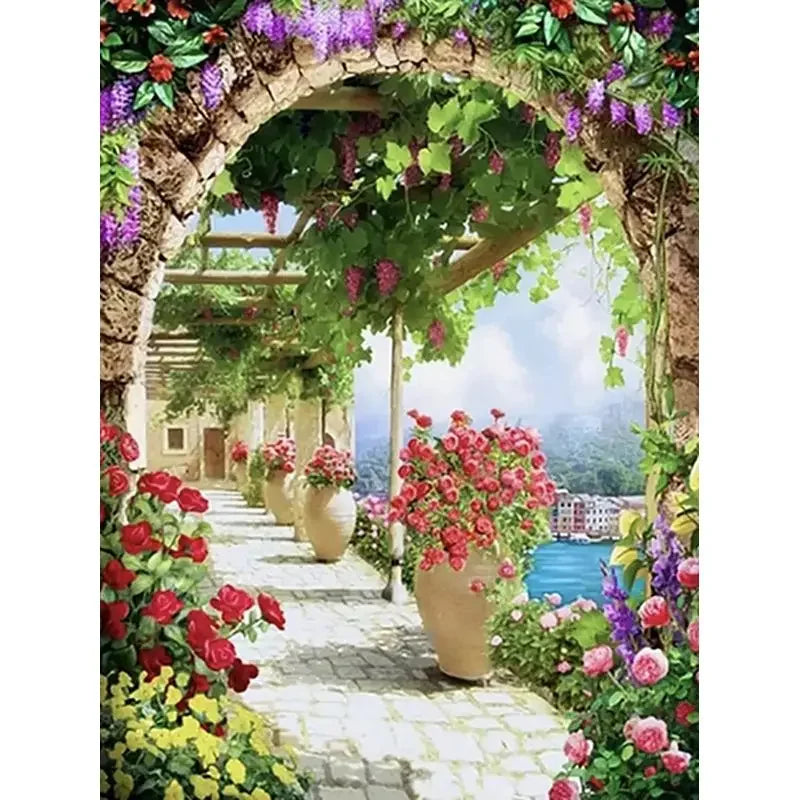 Fairy Dust Resin 5D Diamond Painting Kit Town Full Square Drill Velvet Canvas With Dense Coverage-A