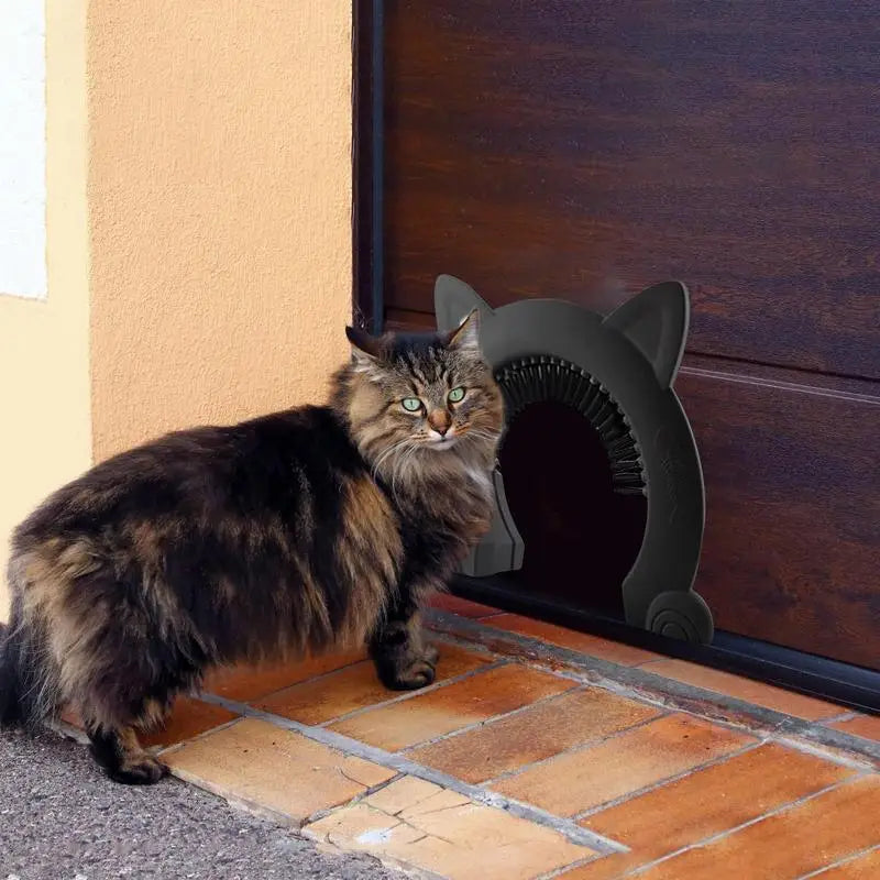 ABS Pet Door Gate With Brush For Cat And Dog Training Auto Self Closing Weather Resistant Pet Barrier-A