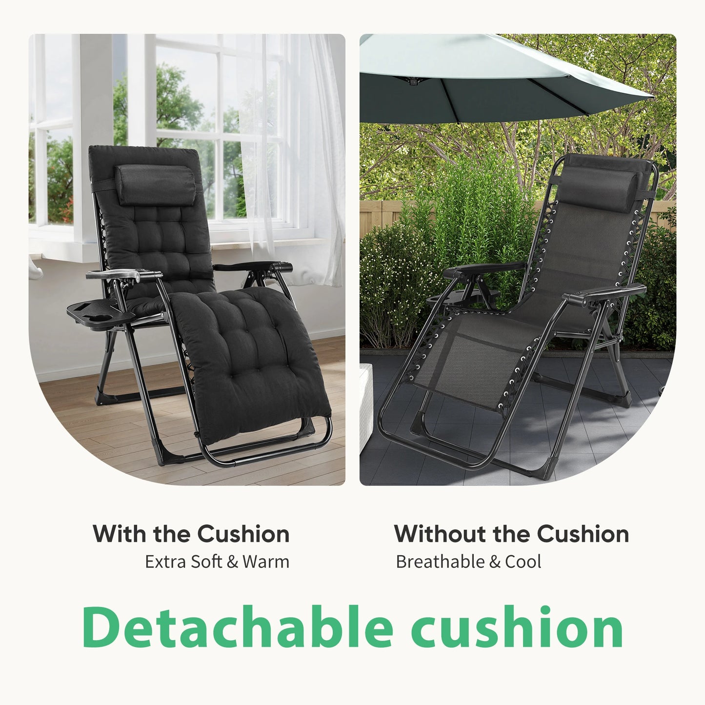 Zero Gravity Recliner Folding Outdoor Lounge Chair With Cup Holder Trays Sturdy Metal Frame Supports 440 Lbs For Camping-A