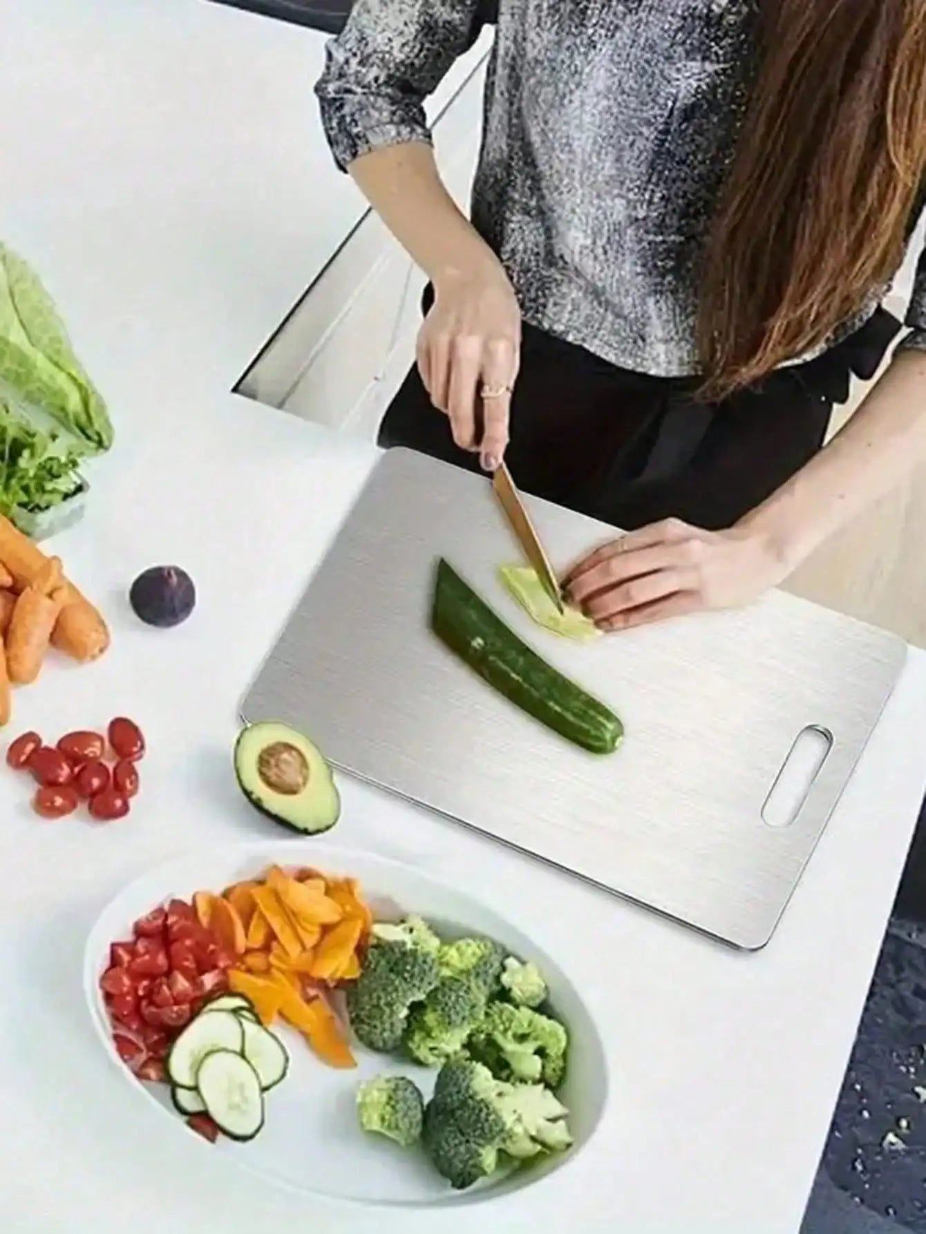 Titanium And 304 Stainless Steel Cutting Board Antibacterial Kitchen Non Slip Durable Surface-A
