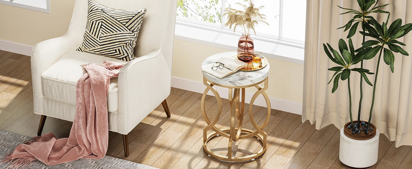 Tribesigns Modern Round End Table With Thick Faux Marble Top And Gold O Base Diameter About 19.7 Inches-A