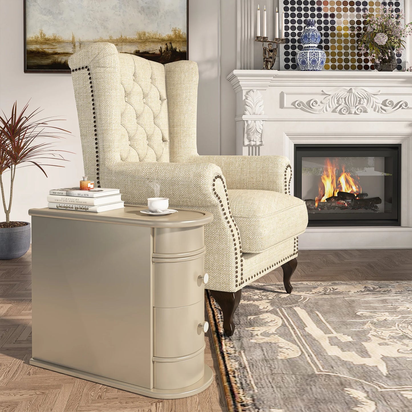 Tribesigns Round Solid Wood End Table With Two Sliding Drawers No Assembly Required Nightstand-A