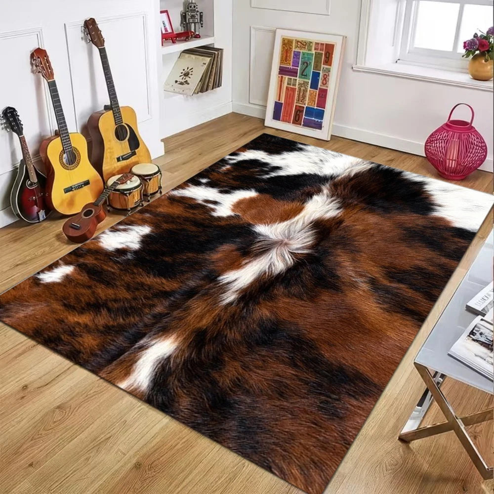 Faux Cowhide Pattern Rug Modern Rustic Living Room Decor Soft Polyester Available In 40x60 80x120 And 120x160 Cm-A