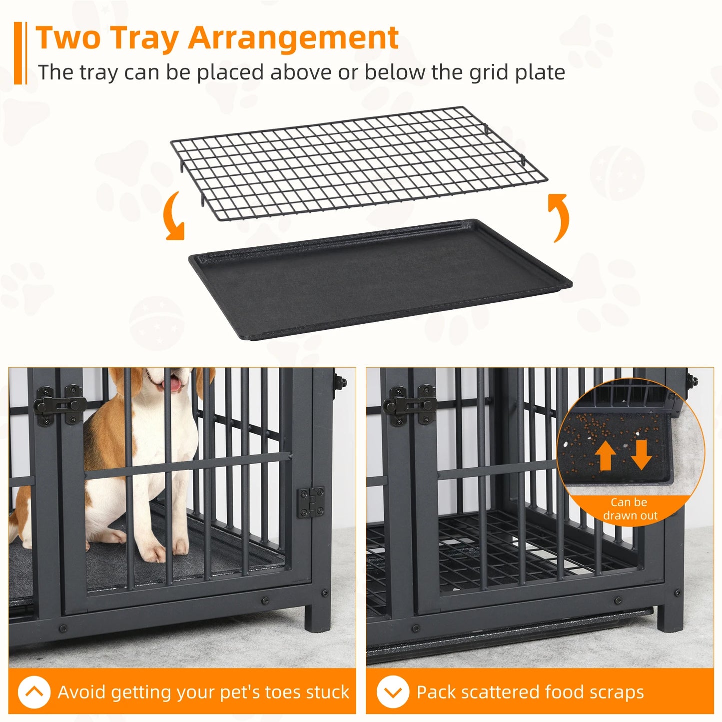Three Door Dog Crate End Table Kennel With Metal Frame And Solid Wooden Top For Home Use-A