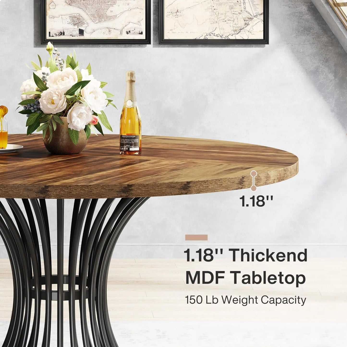 Tribesigns Round Dining Table Farmhouse Style For Dining Room With Scandinavian Inspired Curves Durable Everyday Use-A