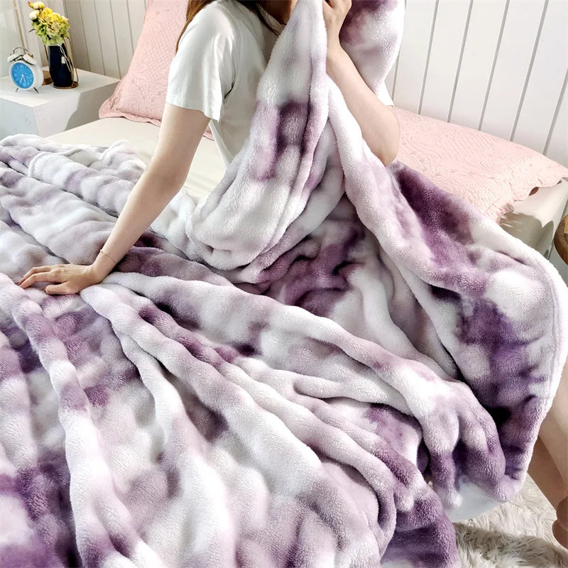 KDV Gradient Bubble Fleece Throw Blanket Plush Faux Rabbit Fur Knit Coral Fleece Texture-A