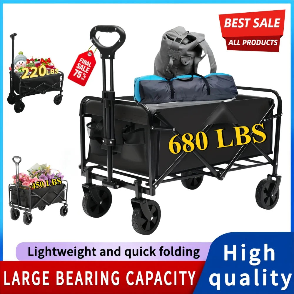 Heavy Duty All Terrain Folding Cart With Stainless Steel Frame 200 Lb Capacity Flat Fold Design For Beach And Park Use-A