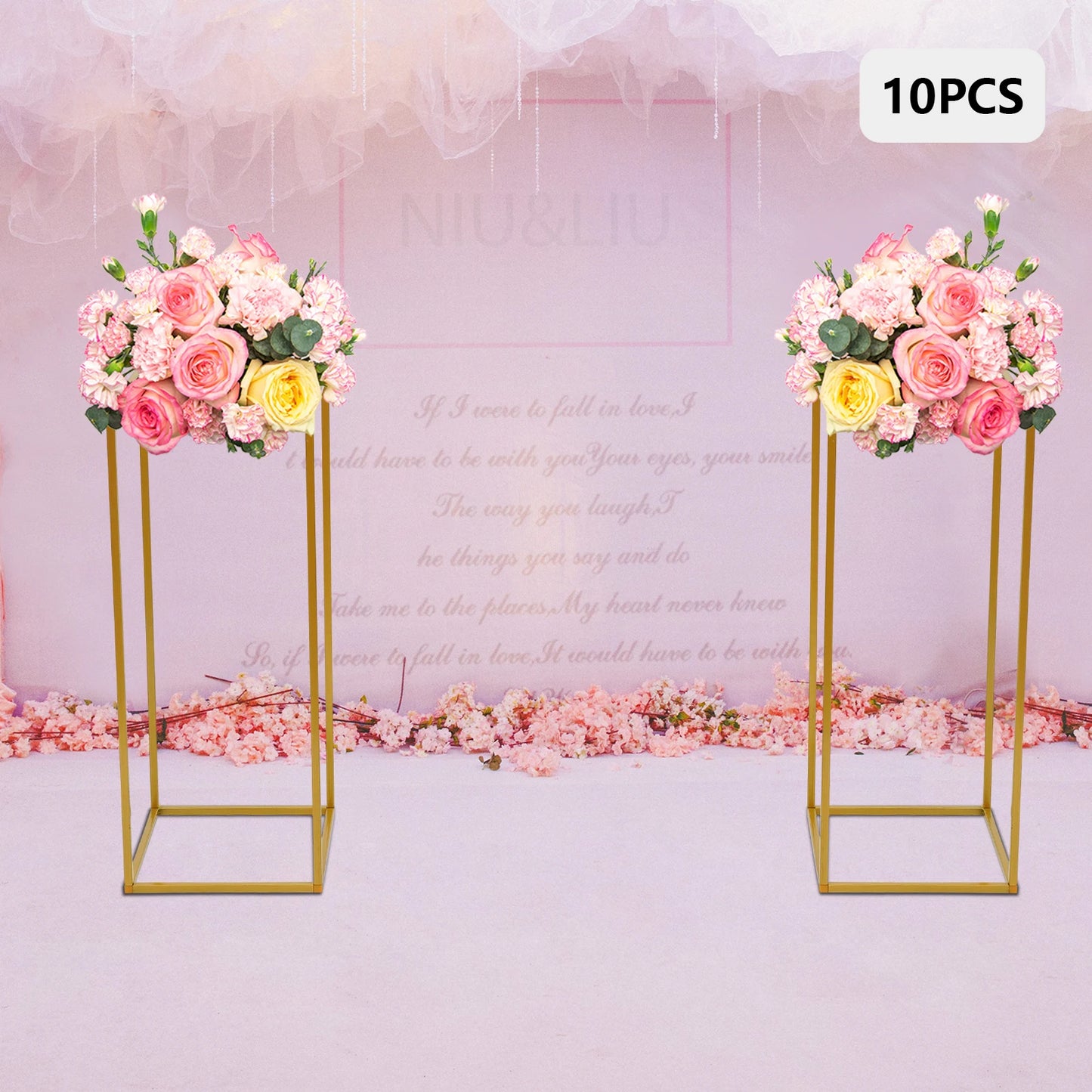 Gold-Toned 10 Piece Metal Flower Rack Set For Weddings And Events With Elegant Centerpiece Displays-A