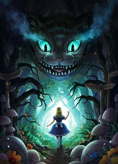 Potdemiel Cheshire Cat 5D Diamond Painting Kit Alice In Wonderland Full Drill Canvas Crystal Clear Detail-A