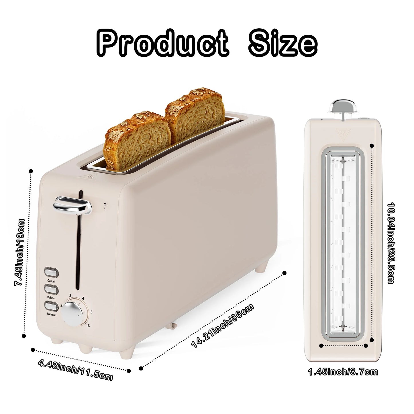 YUKOOL Stainless Steel Toaster With Long Slot Defrost Cancel Extra Long 10 Inch Slot-A