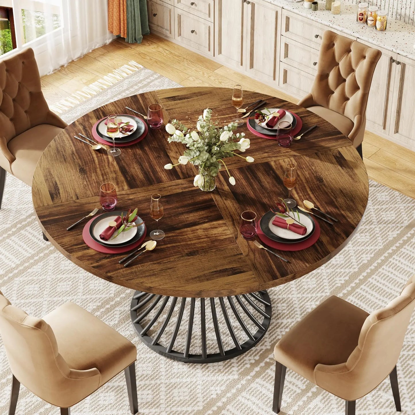 Tribesigns Round Dining Table Farmhouse Style For Dining Room With Scandinavian Inspired Curves Durable Everyday Use-A