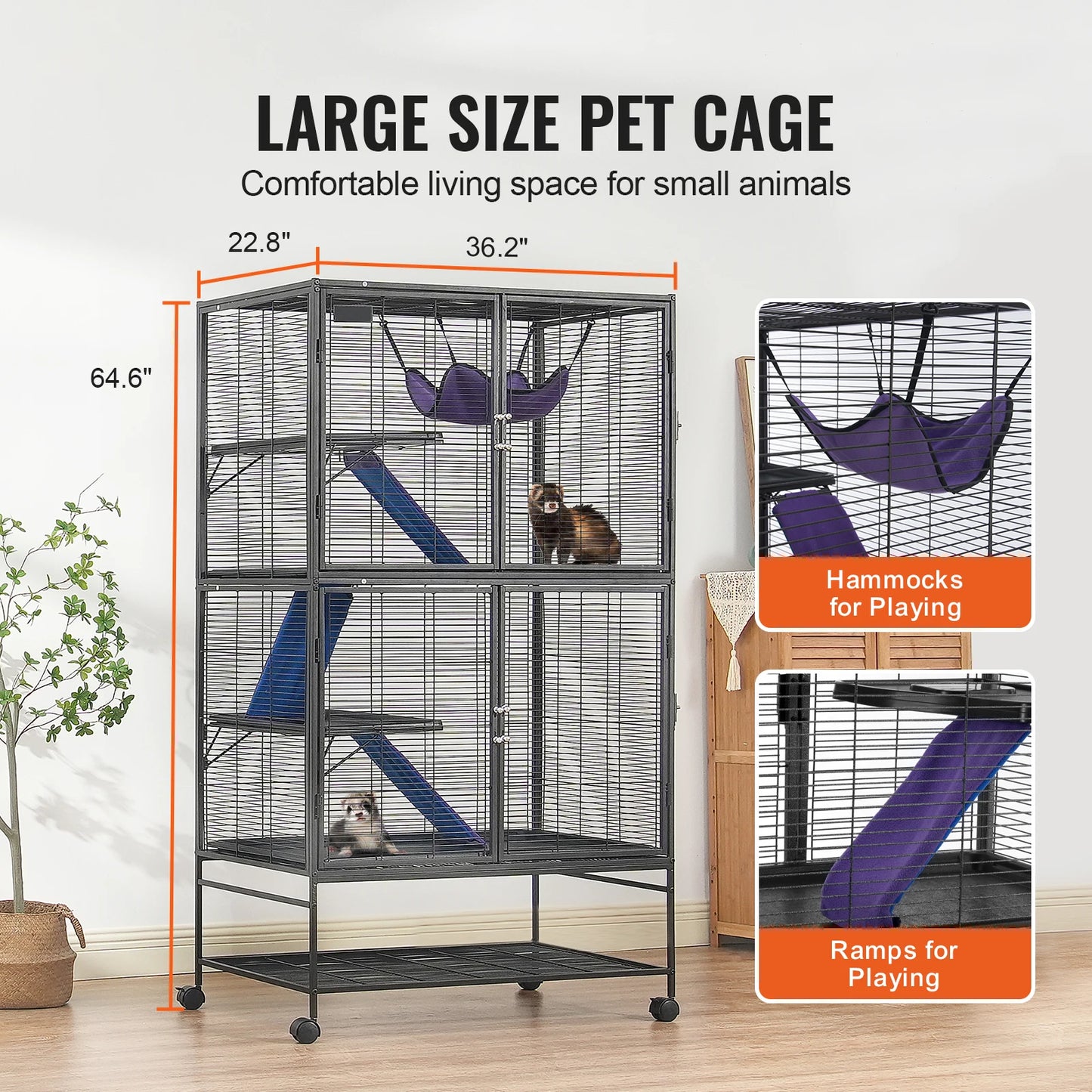 SucceBuy Rolling Four Tier Critter Nation Cage For Small Animals Ferret Hamster With Ramps And Hammock-A