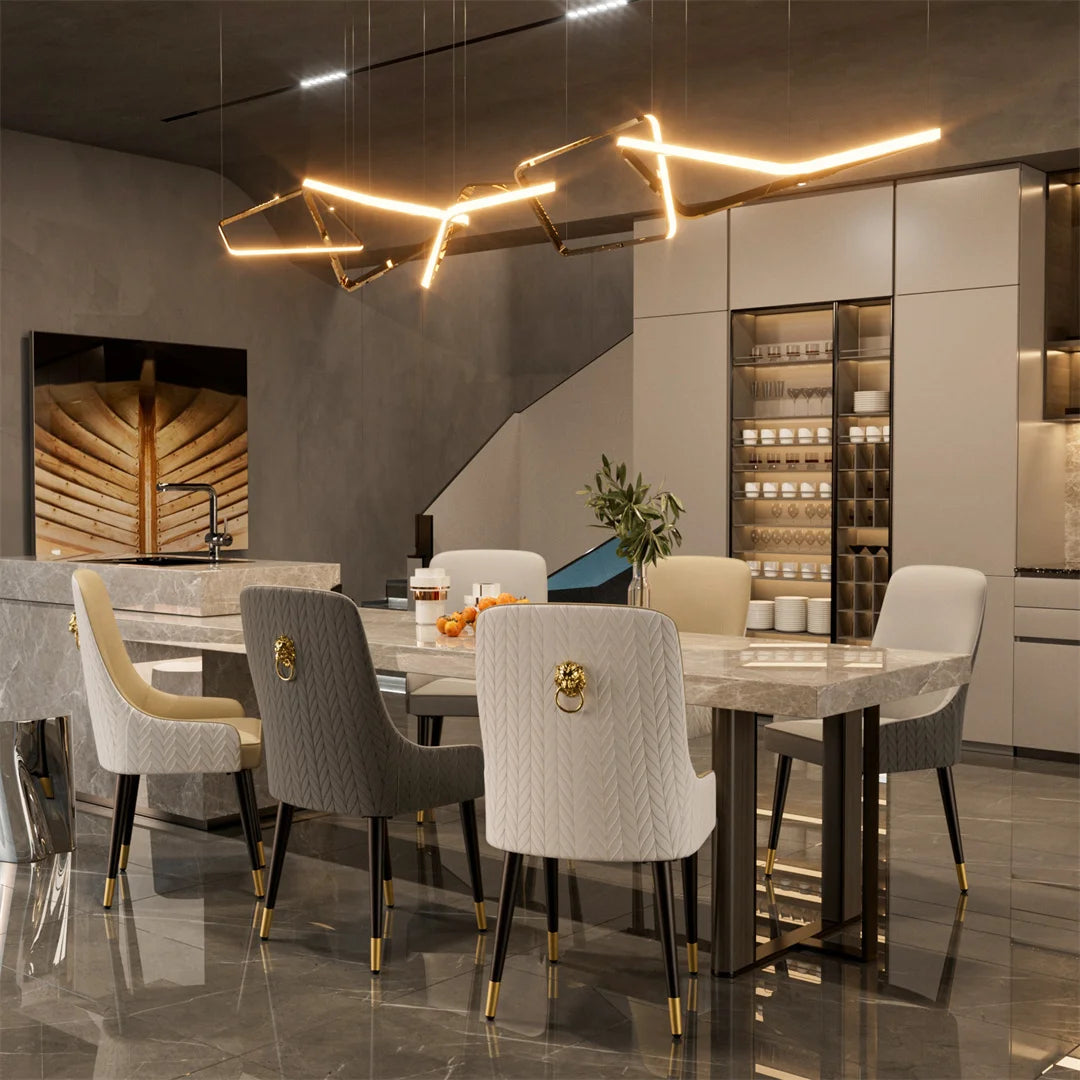 Luvodi Luxury Microfiber Leather Dining Chairs Set A With High Back 43 Cm And Lion Knocker Accent-A