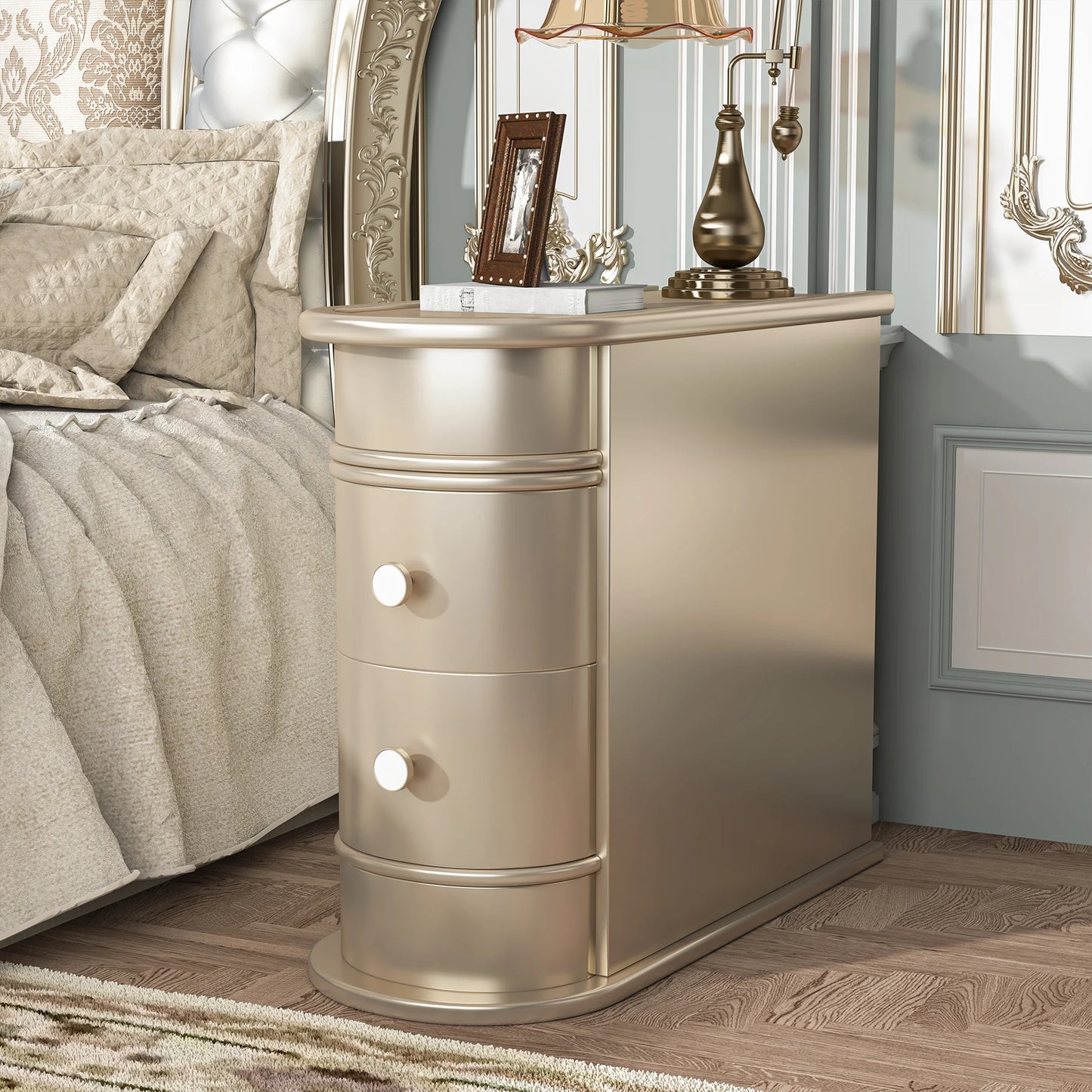 Tribesigns Round Solid Wood End Table With Two Sliding Drawers No Assembly Required Nightstand-A