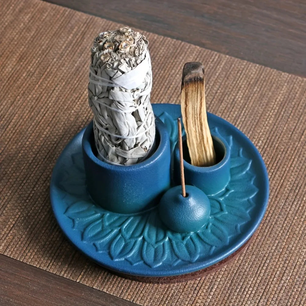 Ceramic Four In One Incense Holder For Yoga Meditation Relaxation Aromatherapy For Mindful Practices-A