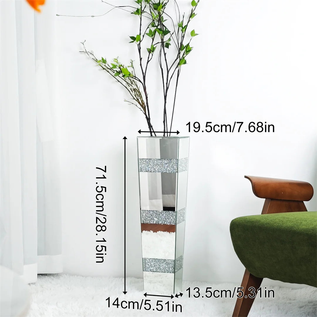 Modern Floor Vase With Crystal Glass Mirrored Stand And Two Piece Set For Elegant Floral Arrangements-A