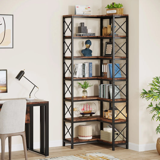 Tribesigns 7 Tier Corner Bookshelf Modern Metal Frame Display Rack