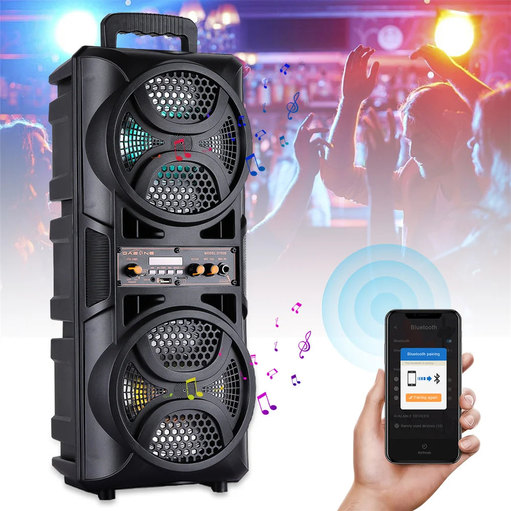Curuk 3000W Portable Bluetooth Speaker Karaoke DJ System With Dual 8 Inch Subwoofers For Parties And Events-A