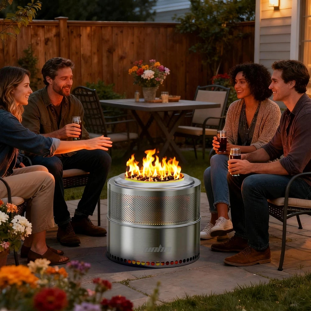 UNHO Smokeless Outdoor Wood Burning Fire Pit Portable Stainless Steel Perforated Design For Airflow-A
