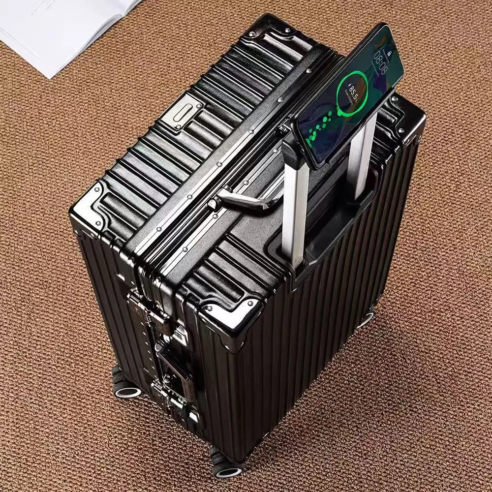 Aluminum Frame Suitcase With 108 Rivets And All Terrain Wheels Cup Holder Travel Ready Durable Luggage-A
