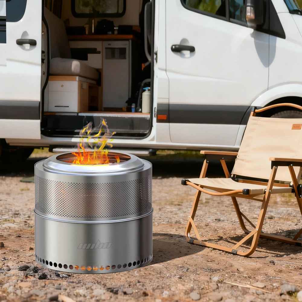 UNHO Smokeless Outdoor Wood Burning Fire Pit Portable Stainless Steel Perforated Design For Airflow-A