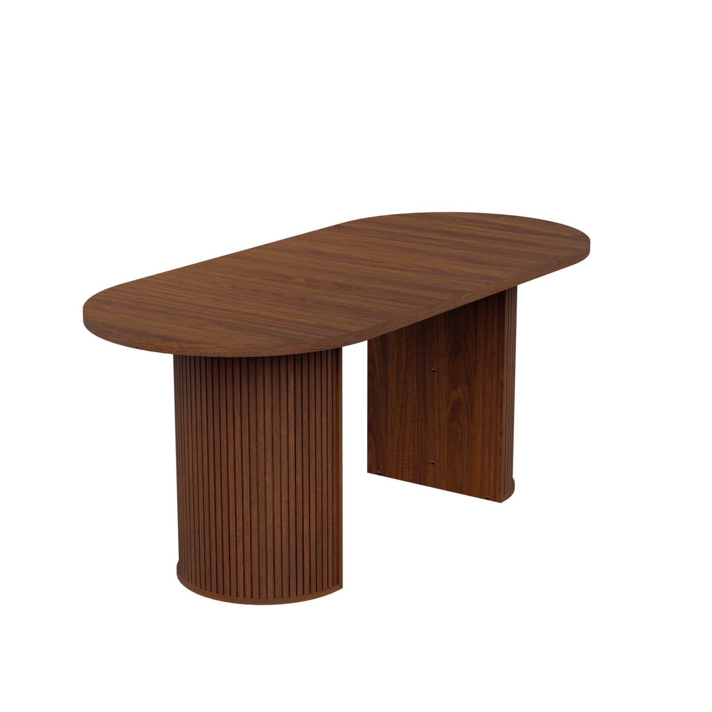 Walnut Finish Solid Wood Oval Dining Table With Semi Cylindrical Legs For Countryside Charm And Elegant Dining Room-A