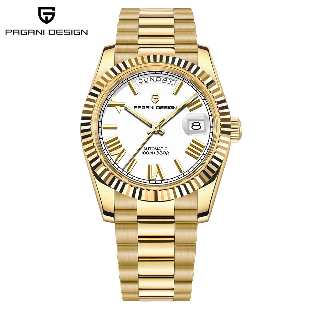 Pagani Design Double Calendar Automatic Sapphire Watch for Men Stainless Steel Case and Bracelet-A