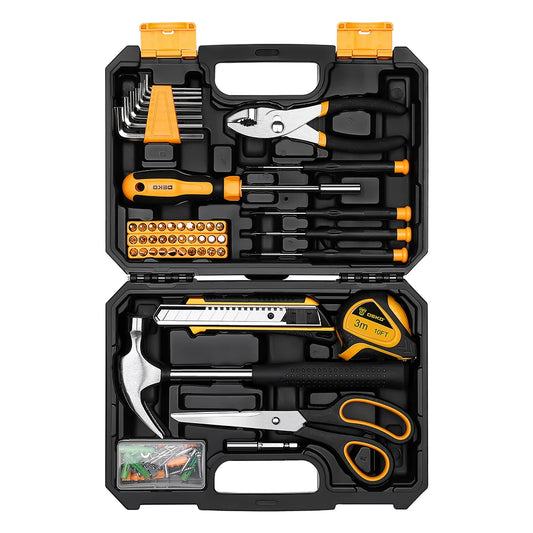 DEKO General Household Hand Tool Kit With Plastic Storage Toolbox