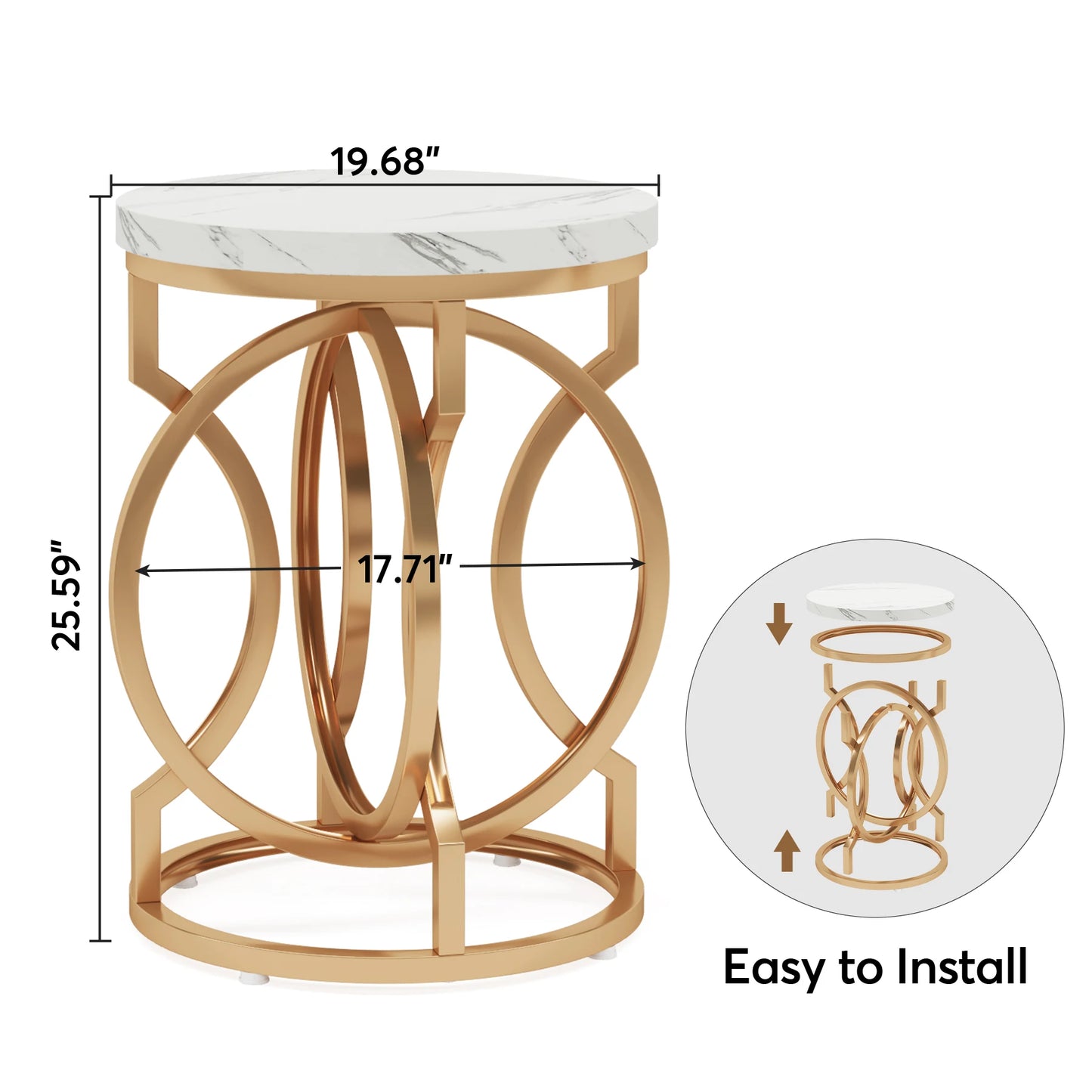 Tribesigns Modern Round End Table With Thick Faux Marble Top And Gold O Base Diameter About 19.7 Inches-A