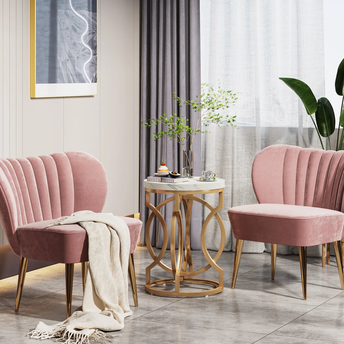 Tribesigns Modern Round End Table With Thick Faux Marble Top And Gold O Base Diameter About 19.7 Inches-A