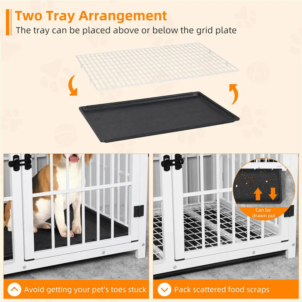 Bingopaw Heavy Duty Dog Kennel End Table Crate With Three Doors Built From Iron And MDF With Wood Tone Top-A