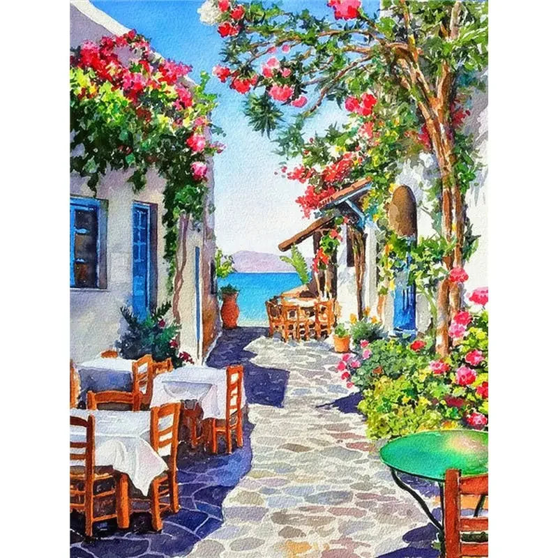 Fairy Dust Resin 5D Diamond Painting Kit Town Full Square Drill Velvet Canvas With Dense Coverage-A